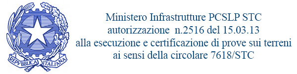 Ministero Infrastrutture PCSLP STC autorizzazione  n.2516 del 15.03.13 alla esecuzione e certificazione di prove sui terreni ai sensi della circolare 7618/STC